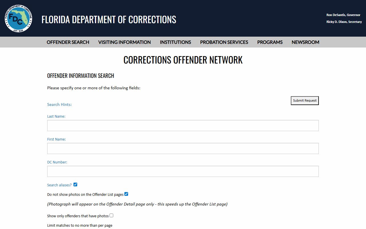 Florida Department of Corrections offender search for sentenced Charlotte County inmates